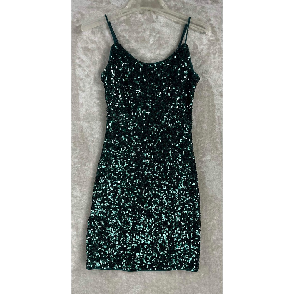 Iris Women Emerald Green Sequin Bodycon Mini Dress ID5118 Small Sleeveless Party